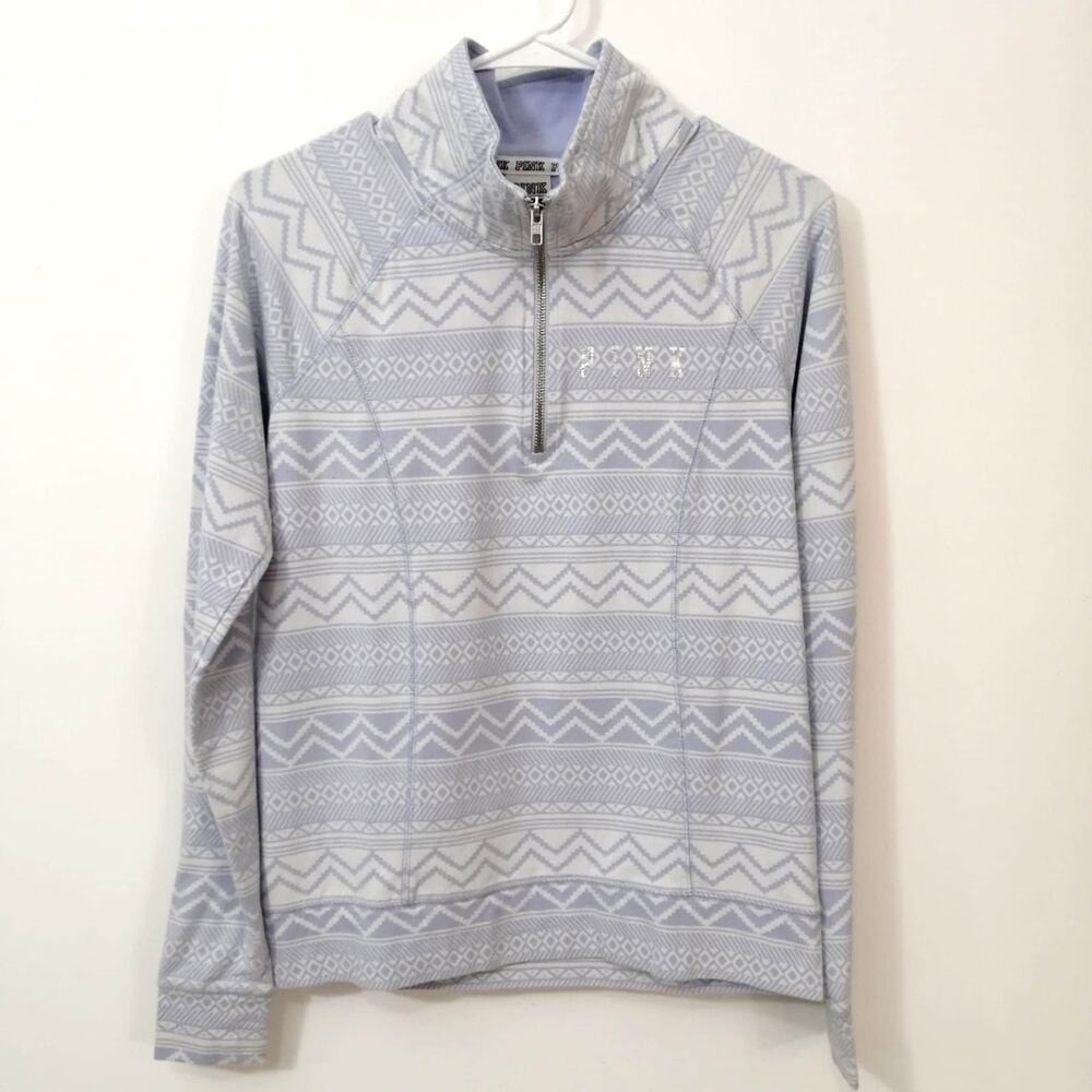 PINK Zig Zag Print Zip Mock Neck Sweater